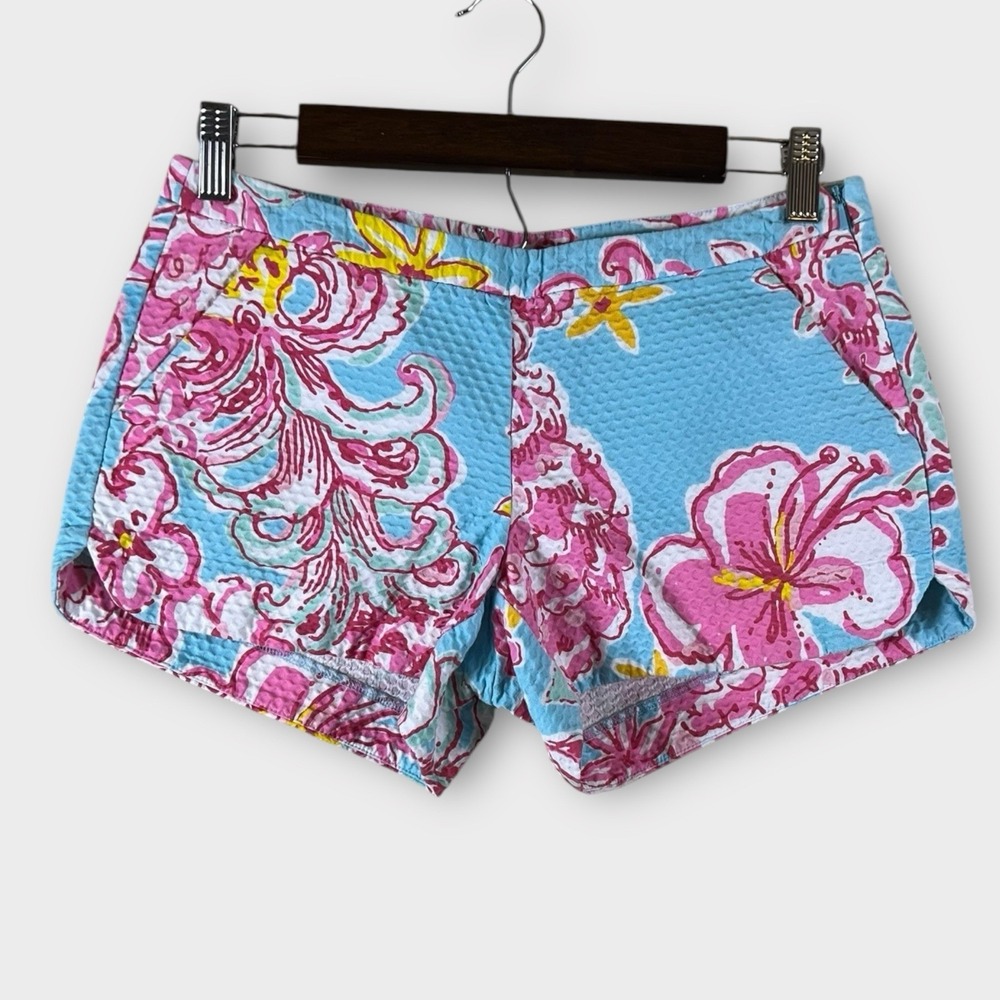 Lilly Pulitzer Size 0 Adie Breakwater‎ Blue Lolita Shorts Floral Textured Beach